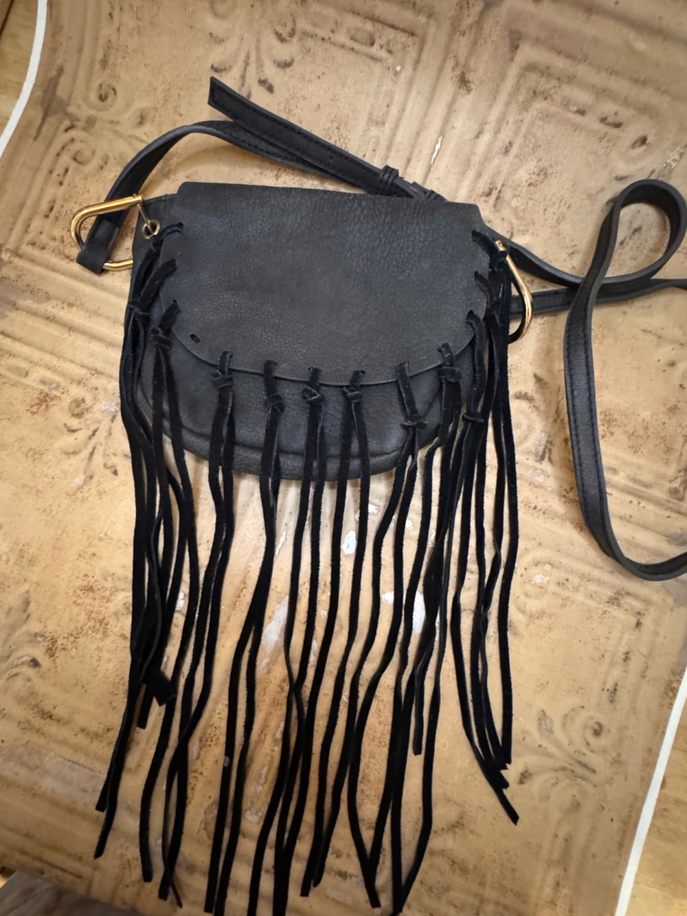 Free People Black Fringe Crossbody Bag